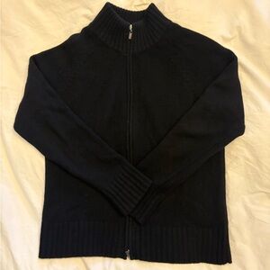 Lord & Taylor Black Zip-Front Turtleneck Sweater Cashmere
